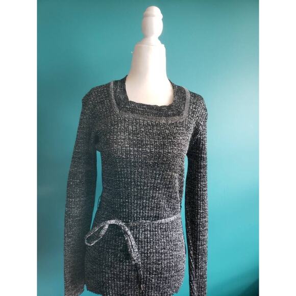 Vintage 70s Lurex Tunic Sweater in Black and Silver Disco Retro Size Med - Picture 2 of 6
